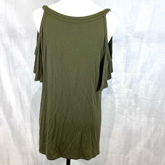 Olive green cutout off shoulder short sleeve top size large - Picture 4 of 6